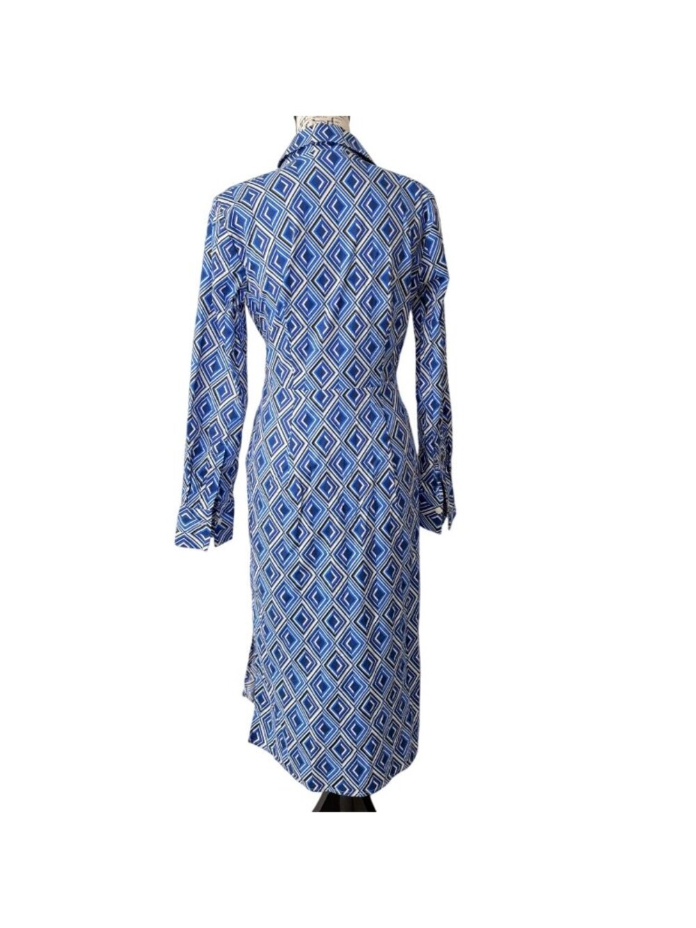 Donna Karan Womens Size 6 Shirt Dress Blue Geometric Print Wrap Dress Cotton - Picture 3 of 8